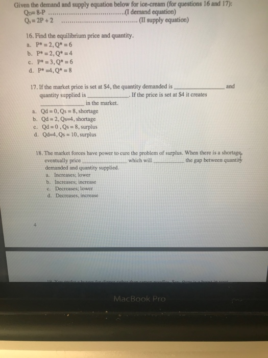 Solved Given The Demand And Supply Equation Below For Chegg Com