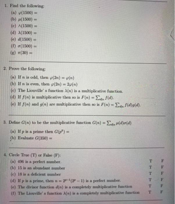 Solved 1 Find The Following A W 1500 B 1500 Chegg Com