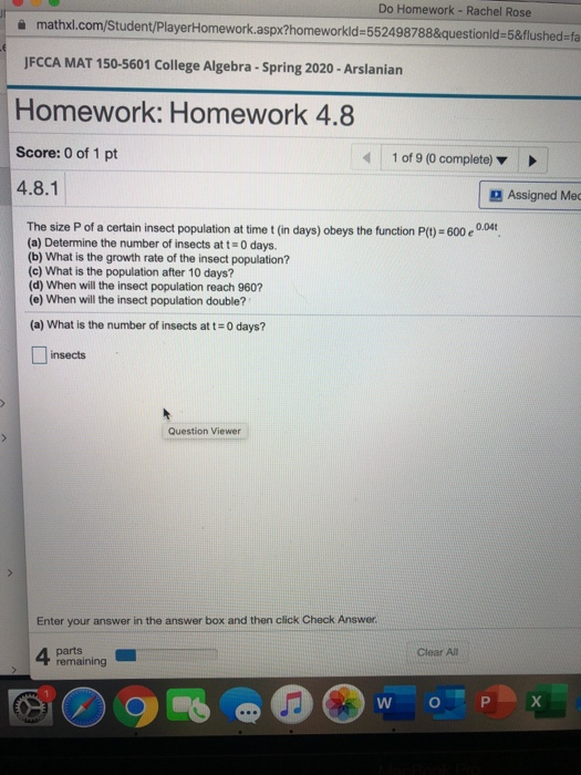 Solved Do Homework - Rachel Rose Mathxl.com/Student/Player | Chegg.com