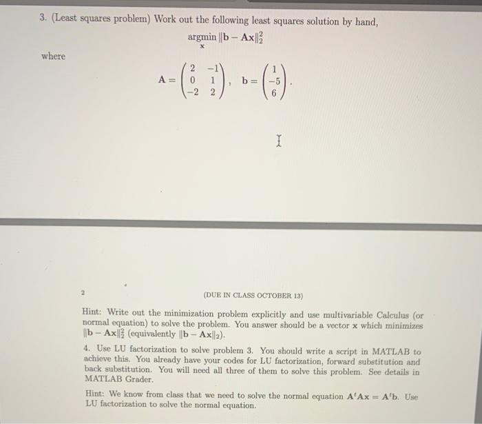 Solved 3. (Least squares problem) Work out the following | Chegg.com