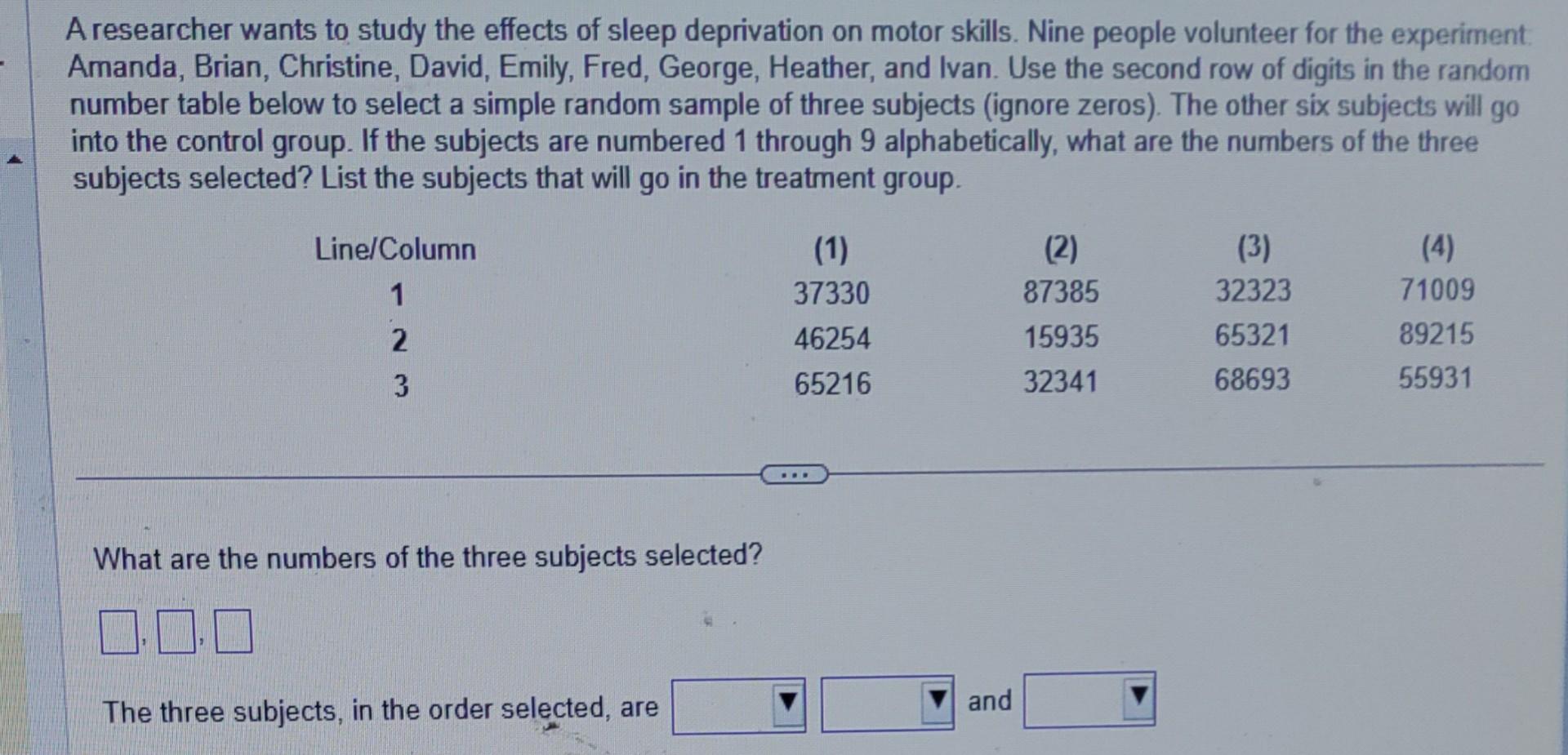 Solved A researcher wants to study the effects of sleep | Chegg.com