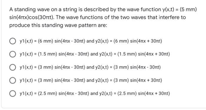 Solved A standing wave on a string is described by the wave | Chegg.com