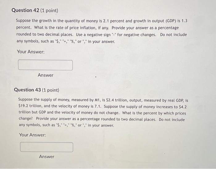 Solved Suppose the growth in the quantity of money is 2.1 | Chegg.com