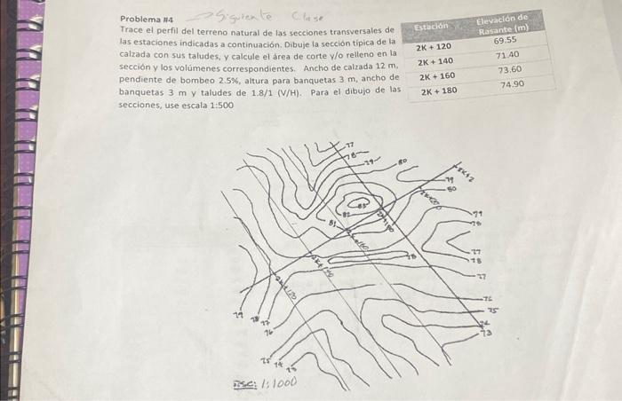 Problema H4 Trace el perfil del terreno natural de las secciones transversales de las estaciones indicadas a continuación. Di