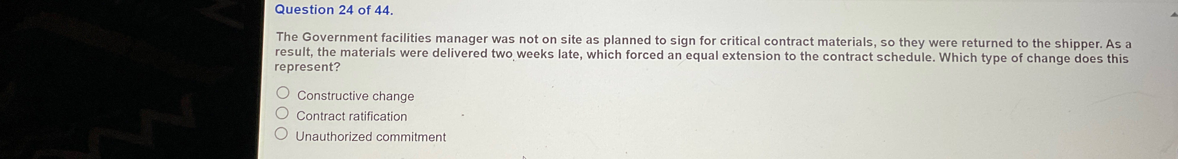 Solved Question 24 ﻿of 44.The Government facilities manager | Chegg.com