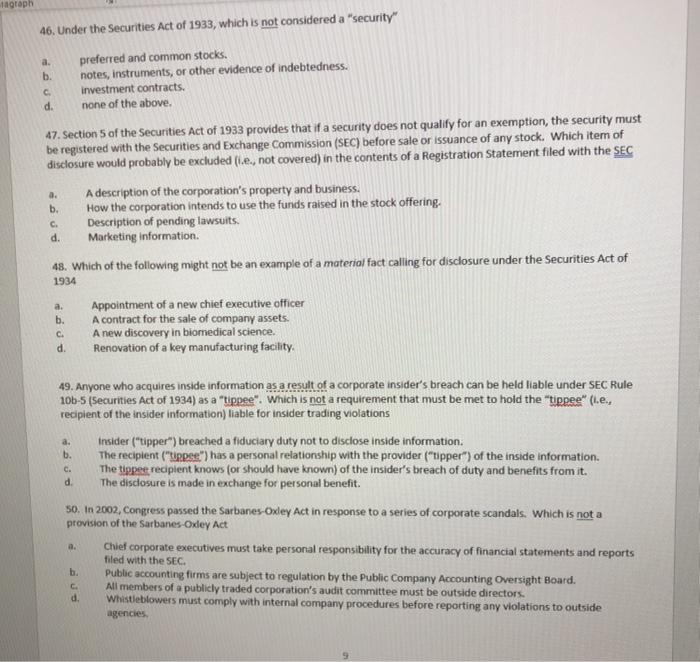 Solved agraph 46. Under the Securities Act of 1933, which is 