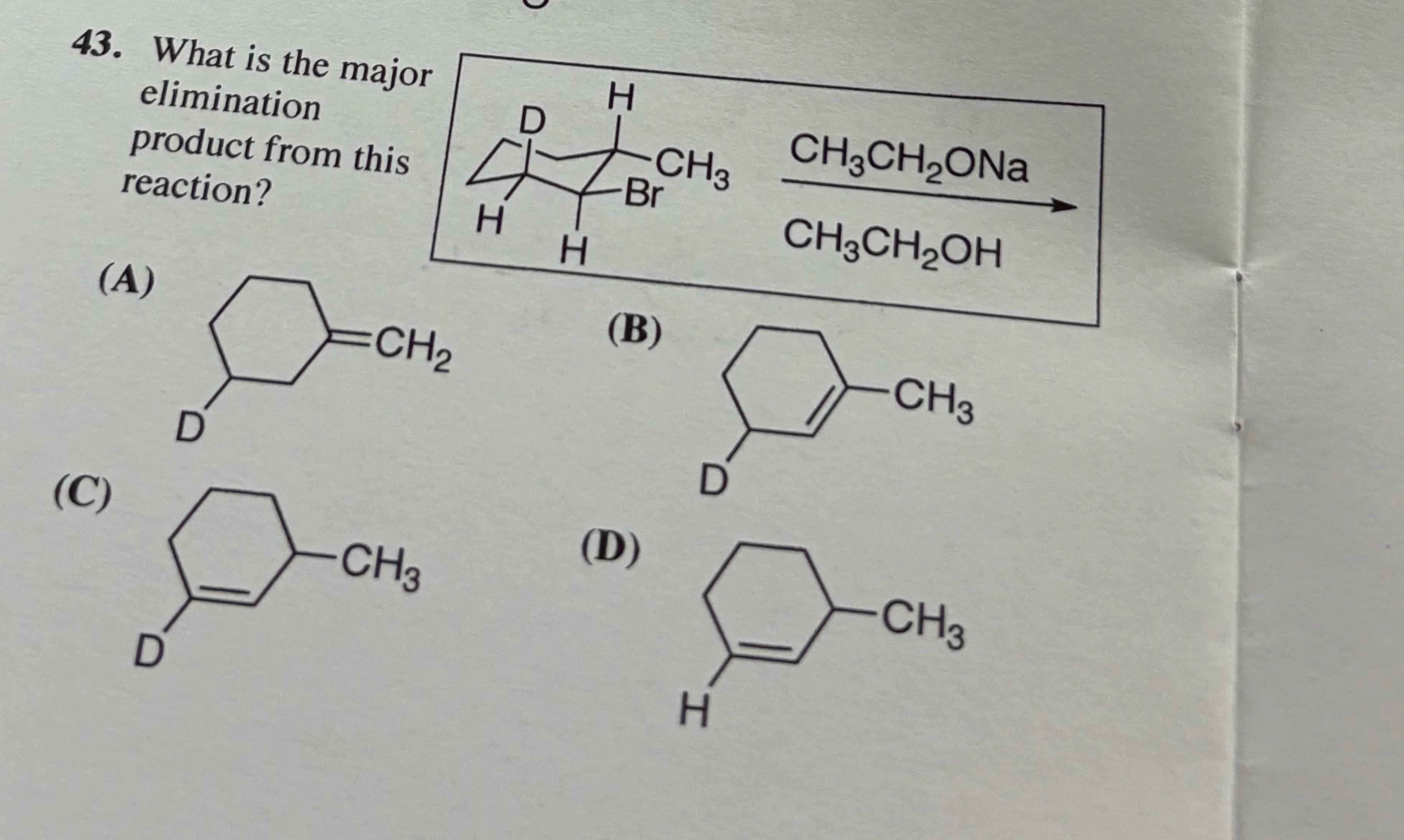 What is the major elimination product from this | Chegg.com