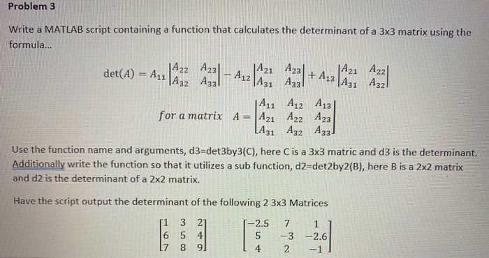 Solved Problem 3 Write a MATLAB script containing a function | Chegg.com