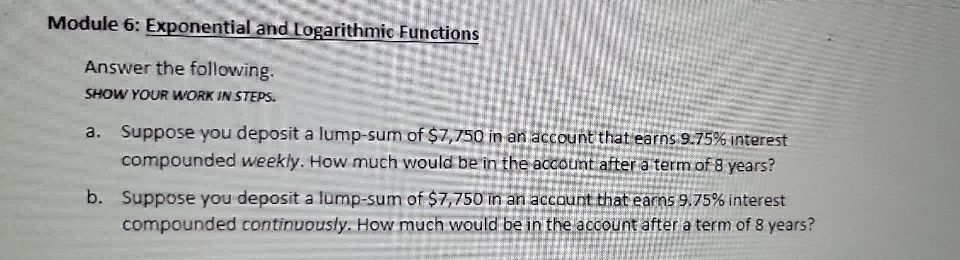 Solved Module 6: Exponential and Logarithmic Functions | Chegg.com