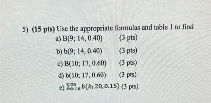 Solved 5) (15 pts) Use the appropriate formulas and table 1 | Chegg.com