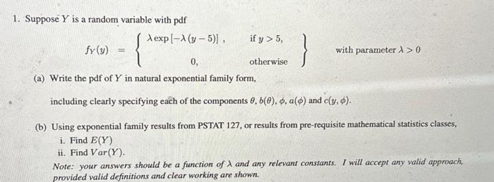 Solved 1. Suppose Y is a random variable with pdf | Chegg.com