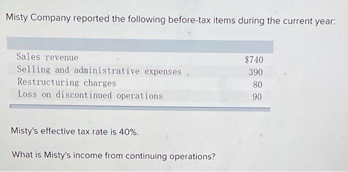Solved Misty s Effective Tax Rate Is 40 What Is Misty s Chegg