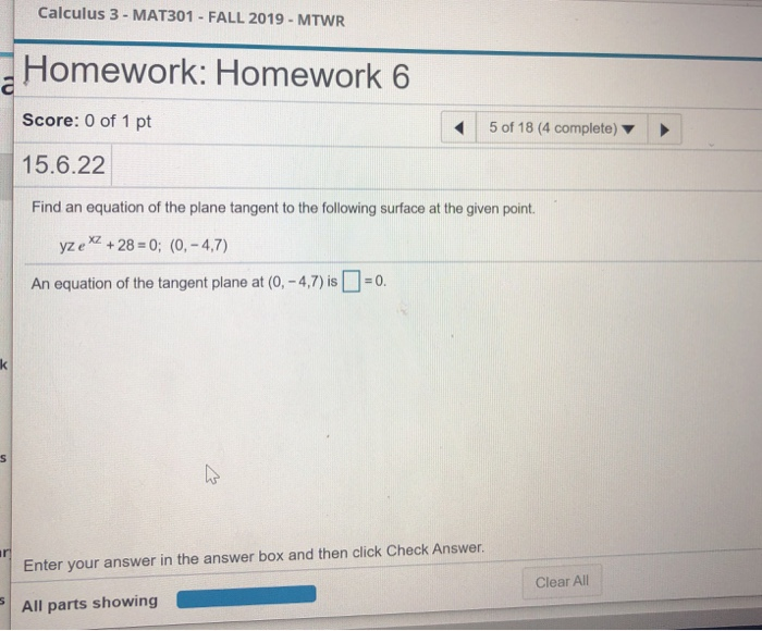 Solved Calculus 3- MAT301 - FALL 2019 - MTWR Homework: | Chegg.com