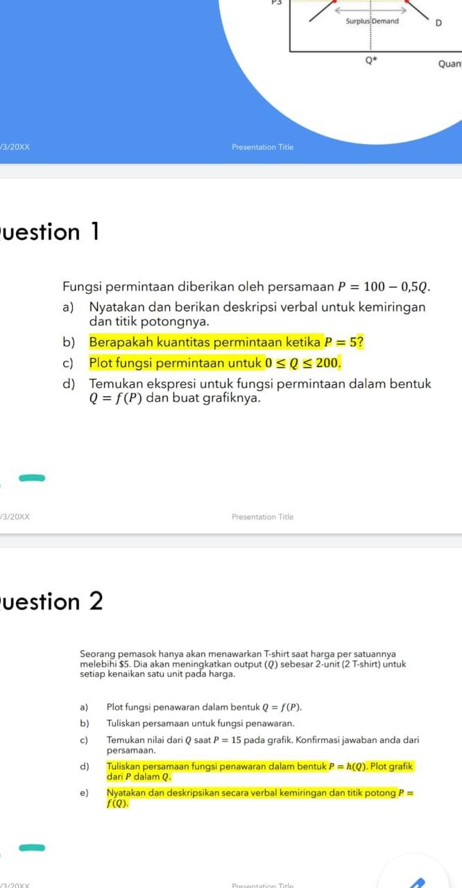 Fungsi Permintaan Diberikan Oleh Persamaan | Chegg.com