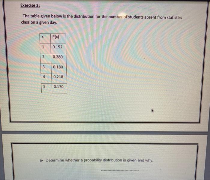 Solved Exercise 3: The table given below is the distribution | Chegg.com