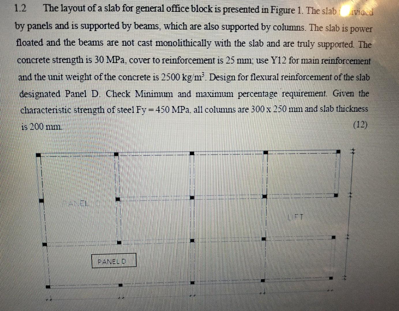 1.2 The layout of a slab for general office block is presented in Figure 1. The slab by panels and is supported by beams, whi