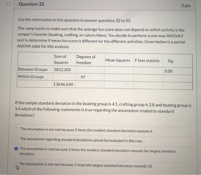 Solved Question 35 3 pts Use the information in Question 32 | Chegg.com