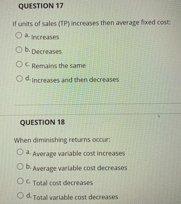 Solved QUESTION 13 Total fixed cost plus total variable | Chegg.com