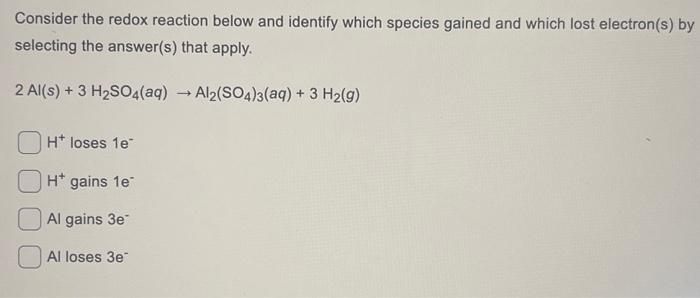 Solved Consider the redox reaction below and identify which | Chegg.com