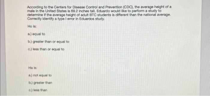 Solved According to the Centers for Disease Control and | Chegg.com