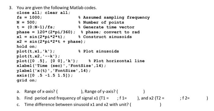 Solved 3. You are given the following Matlab codes. close | Chegg.com