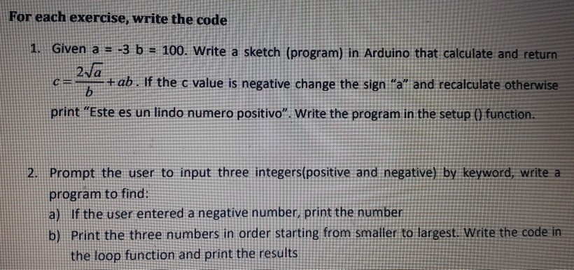 Solved For each exercise, write the code 1. Given a = -3 b = | Chegg.com