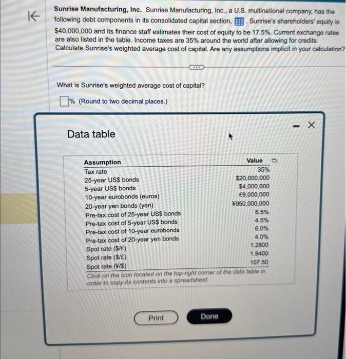 Solved Sunrise Manufacturing, Inc. Sunrise Manufacturing,