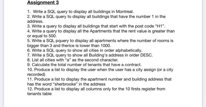 Solved Assignment 3 1. Write a SQL query to display all | Chegg.com