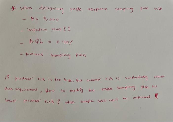 Solved plan with * when designing single single acceptance | Chegg.com