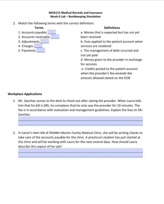 Solved MOA115 Medical Records And Insurance Week 6 | Chegg.com