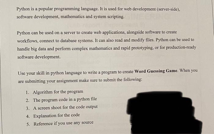 Solved Python is a popular programming language. It is used | Chegg.com