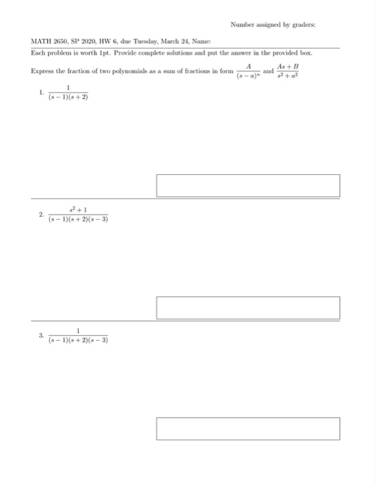 Solved Number assigned by graders MATH 2650, SP 2020, HW 6, | Chegg.com
