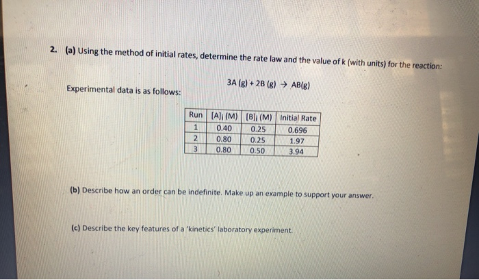 Solved 2. (a) Using the method of initial rates, determine | Chegg.com