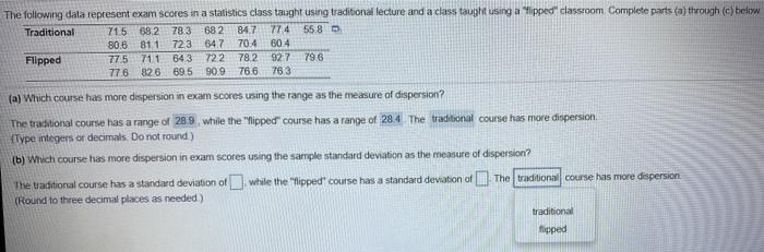 Solved The following data represent exam scores in a | Chegg.com