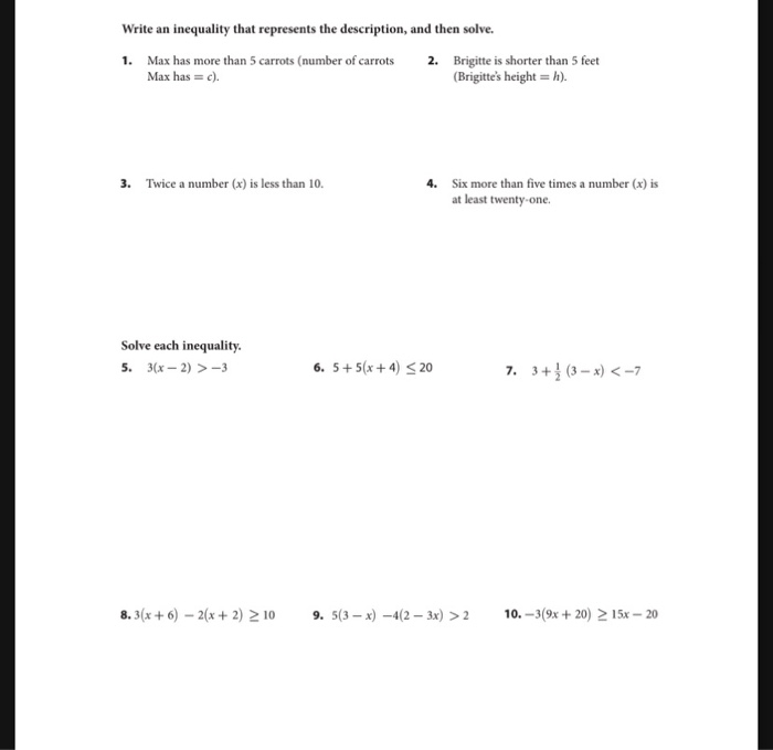 Solved Write an inequality that represents the description, | Chegg.com