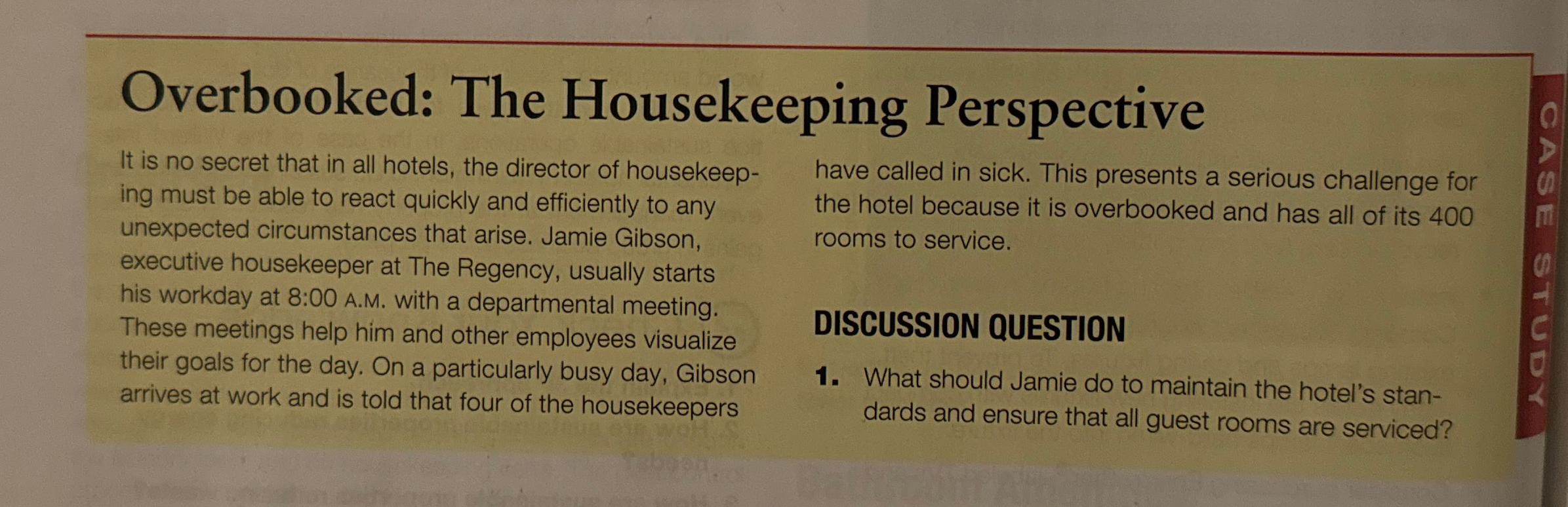 case study overbooked the housekeeping perspective