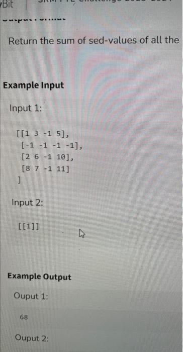 Return the sum of sed-values of all the Example Input | Chegg.com