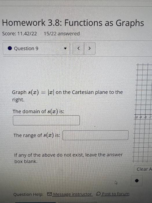 Solved Homework 3.8: Functions as Graphs Score: | Chegg.com