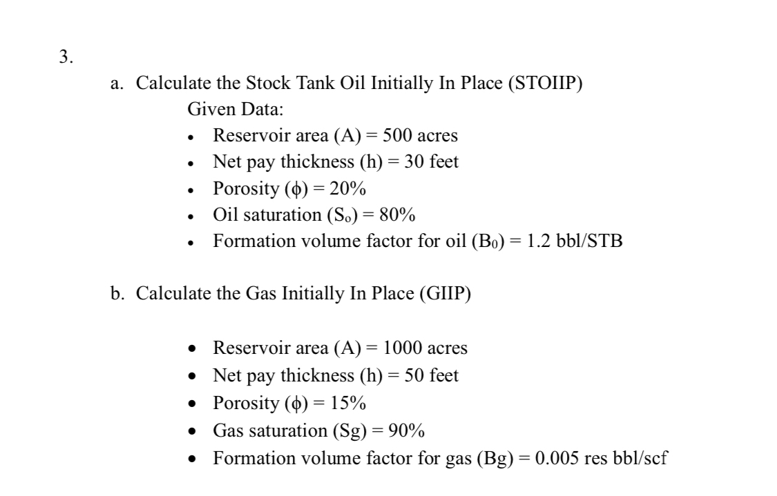 Solved a. ﻿Calculate the Stock Tank Oil Initially In Place | Chegg.com