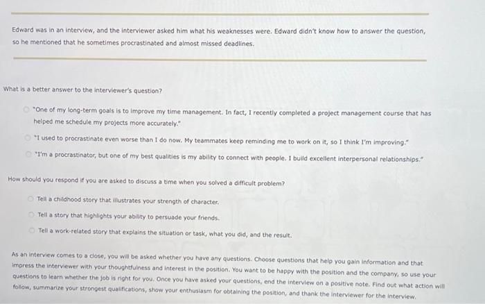 Solved 4. During the Interview - Part 2 Employment | Chegg.com
