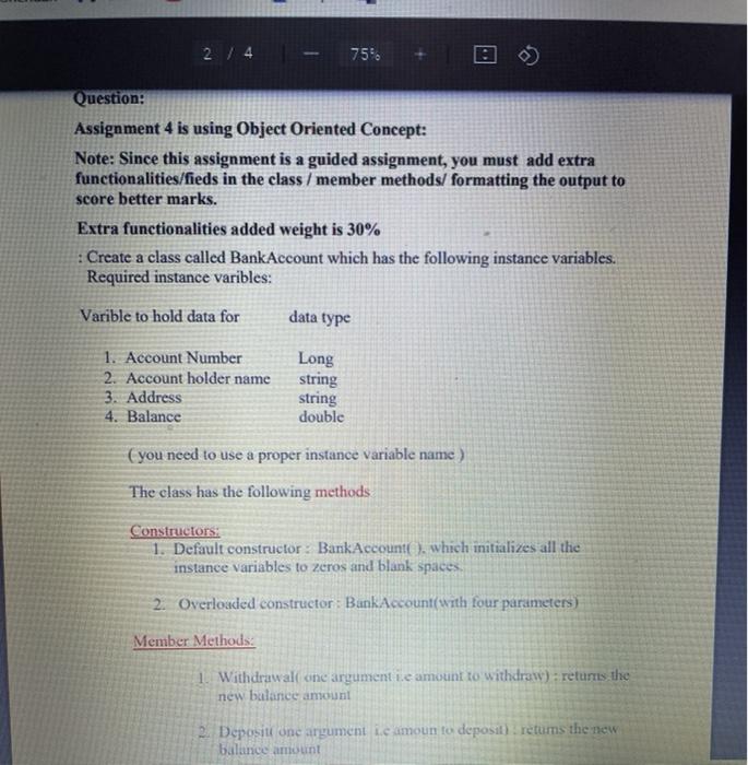 Solved 2 / 4 75% Question: Assignment 4 is using Object | Chegg.com