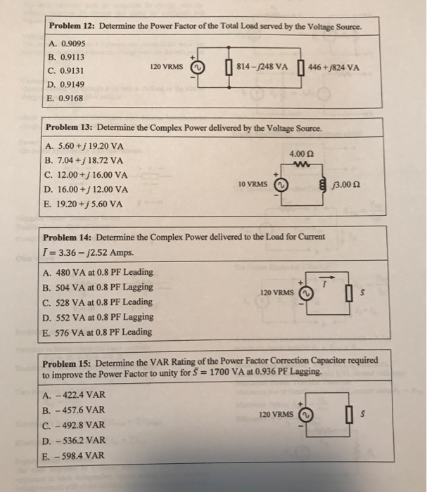 Solved Problem 12: Determine the Power Factor of the Total | Chegg.com