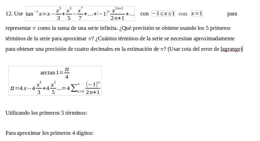 12. Use \( \tan ^{-1} x=x-\frac{x^{3}}{3}+\frac{x^{5}}{5}-\frac{x^{7}}{7}+\ldots+(-1)^{n} \frac{x^{2 n+1}}{2 n+1}+\ldots \) c