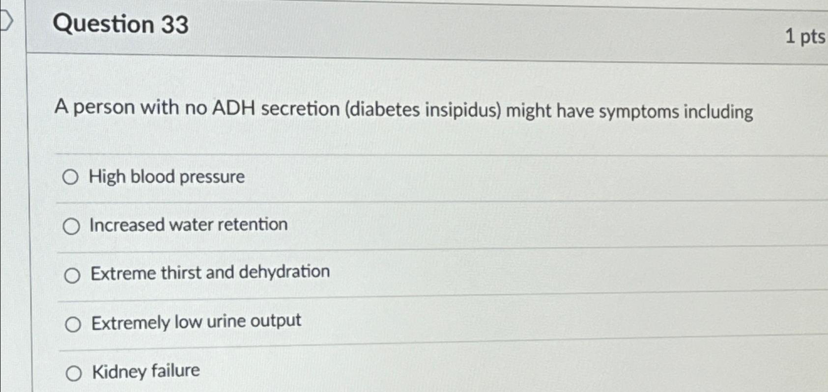 Solved Question 20A person with no ADH secretion diabetes   Chegg.com