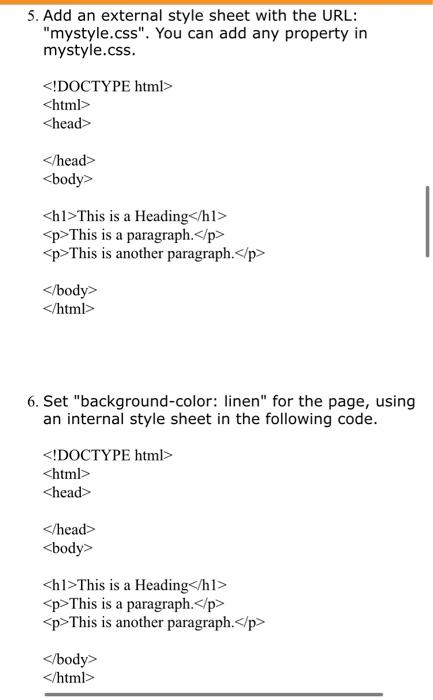 Solved 5. Add an external style sheet with the URL: | Chegg.com