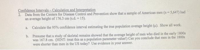 Solved Confidence intervals - Calculation and Interpretation | Chegg.com