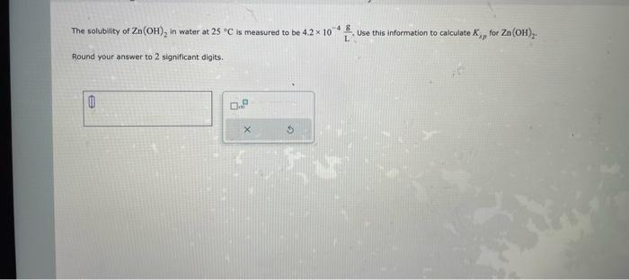 Solved The solubility of Zn(OH)2 in water at 25∘C is | Chegg.com