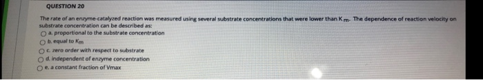 Solved QUESTION 20 The rate of an enzyme-catalyzed reaction | Chegg.com