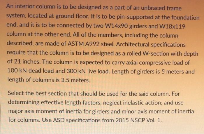 Solved An interior column is to be designed as a part of an | Chegg.com