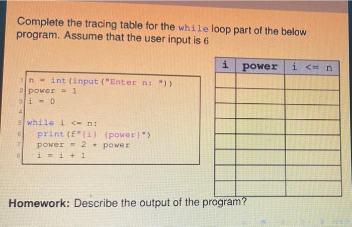 Solved Complete the tracing table for the while loop part of | Chegg.com